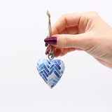 BLUE CHEVRON - Mini Mango Wood Heart