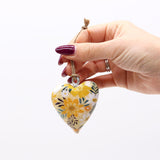 YELLOW FLORAL - Small Mango Wood Heart