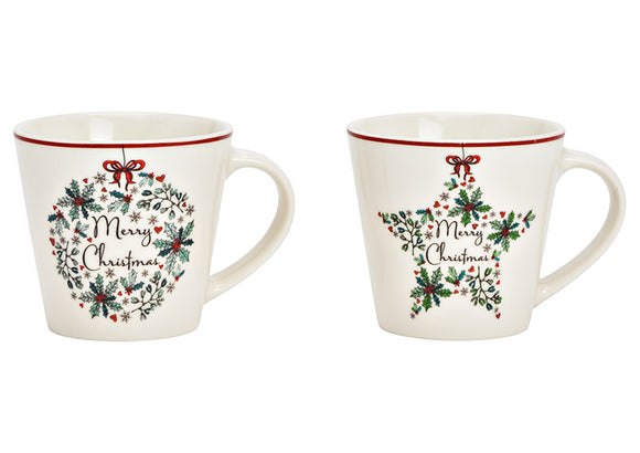 MERRY CHRISTMAS Wreath Mug (2 assorted)