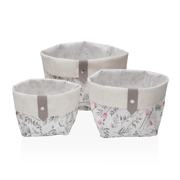 DAINTY FLORAL Baskets - Set of 3  (PINK & GREY)