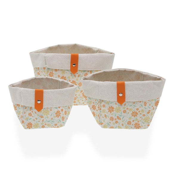 VINTAGE FLORAL Baskets - Set of 3  (ORANGE)