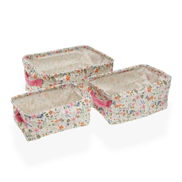 VINTAGE FLORAL Baskets - Set of 3 (Rectangular - PINK)