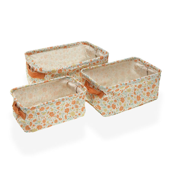 VINTAGE FLORAL Baskets - Set of 3 (Rectangular - ORANGE)