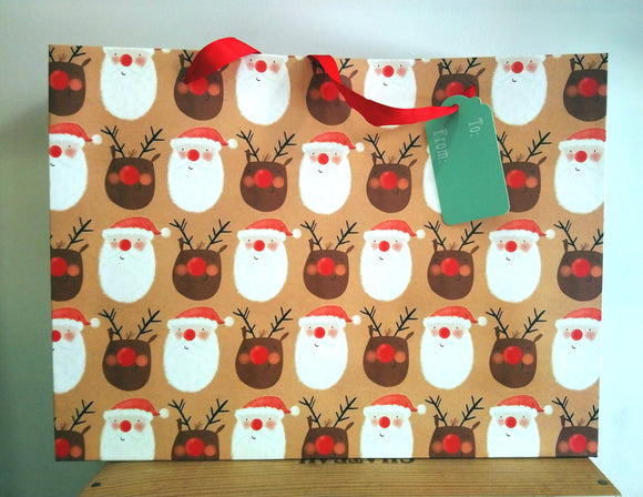 Reindeer & Santa Large Gift Bag