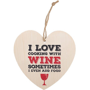 I Love Cooking With Wine Heart Plaque