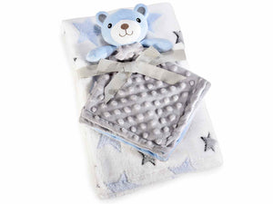 BLUE Plush Fleece Blanket & Comforter Set