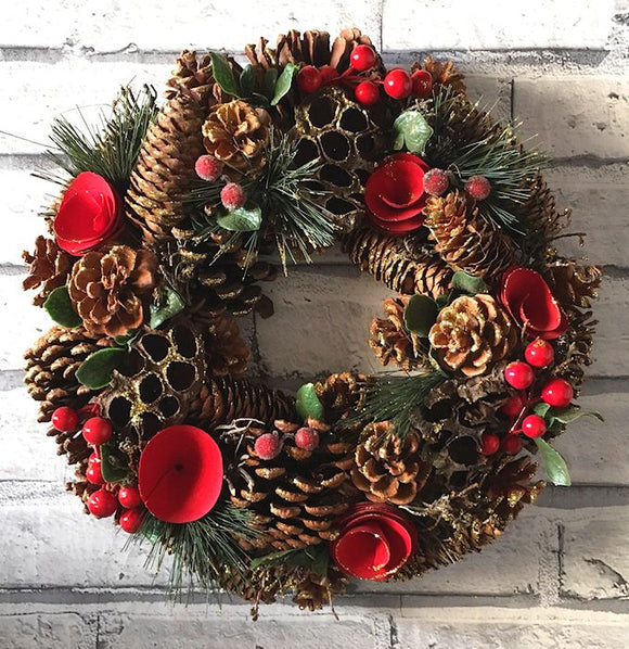 Festive Wreath - pine cones & berries !! LAST 2 LEFT !!