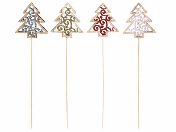 GLITTERED TREE Stakes - 4 Assorted